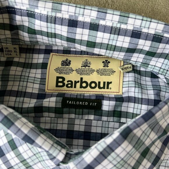 Barbour Men’s Tailored Fit Plaid Button-Down Shirt Size Large Blue Gray Check - Picture 3 of 6